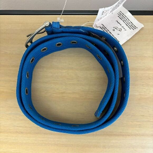 Free people Avril grommet leather woven belt cobalt blue S/M new main image 7